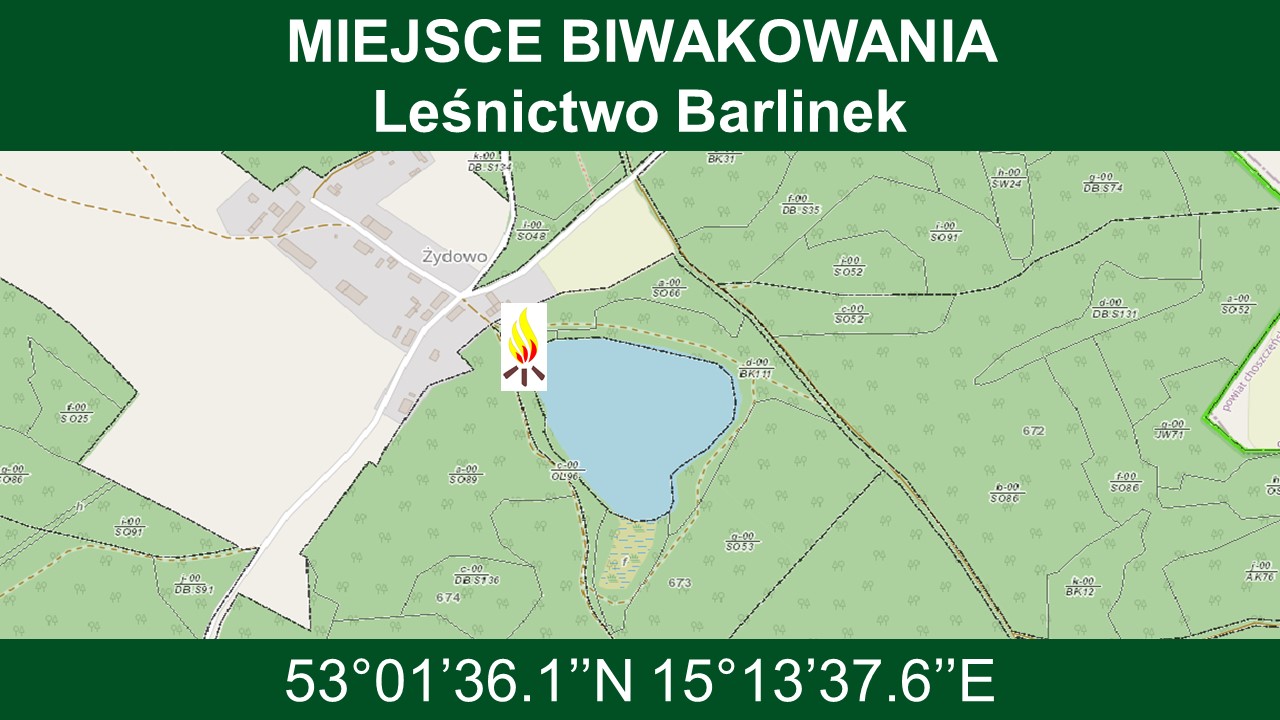 Lokalizacja miejsca biwakowania w Leśnictwie Barlinek.