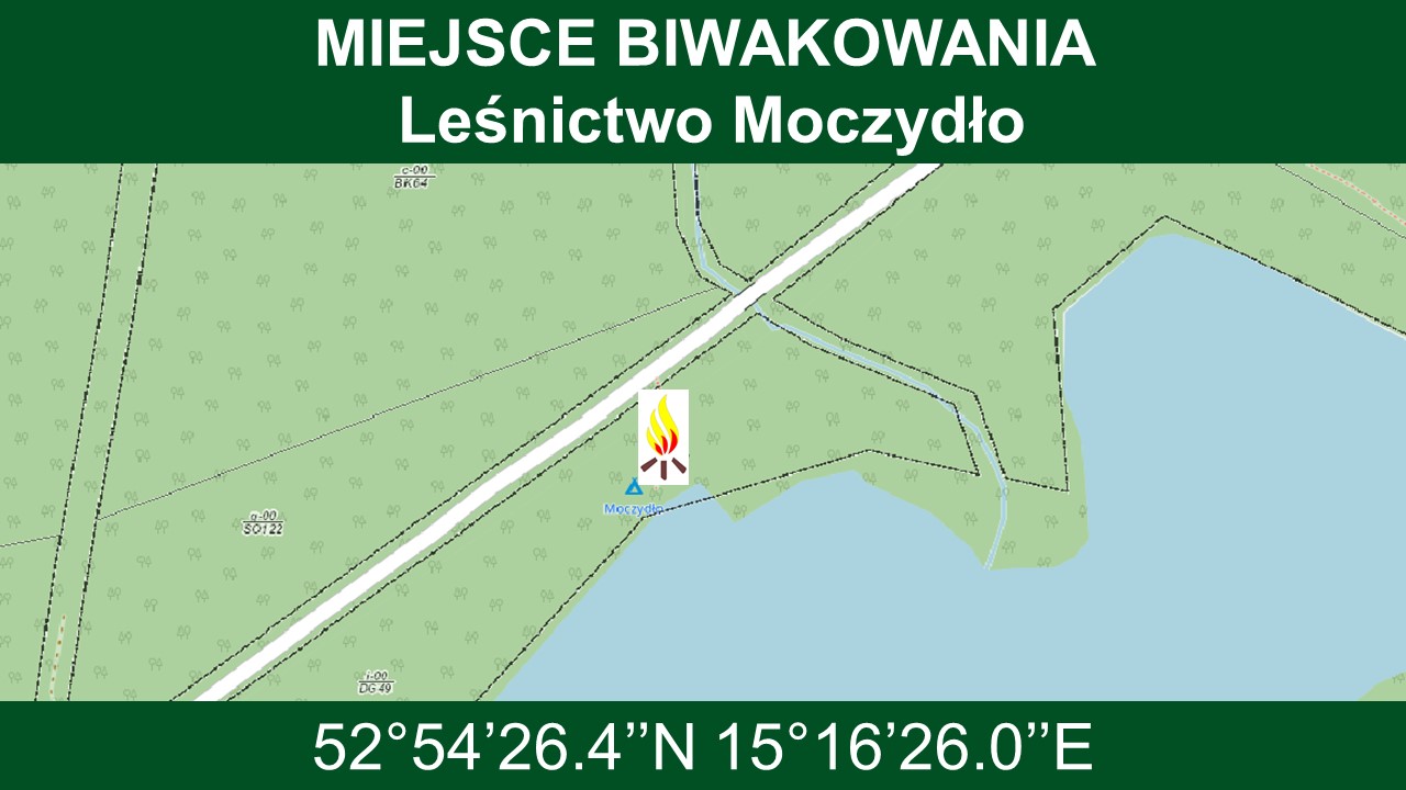 Lokalizacja miejsca biwakowania w Leśnictwie Moczydło.